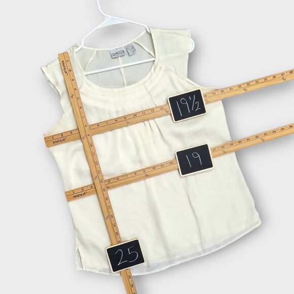Chico's Cream  Sleeveless Top Size Medium 8 Chicos 1 Pleated Front Blouse - Picture 4 of 13
